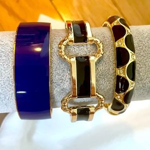 Cuff bracelets (set of 3)- gold/black/blue. Fornash and Jcrew.